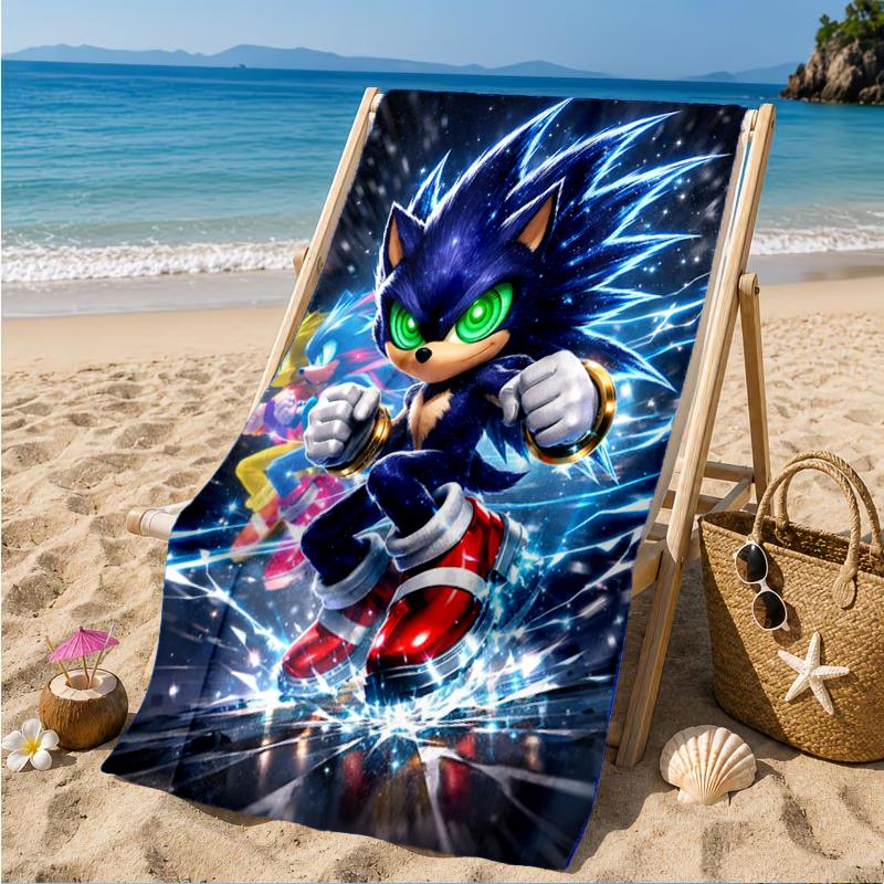 Blue Hedgehog In Action Beach Towel, Super Soft Microfiber, Perfect Gift for Her/Him, Birthday, for Pool, Beach, Travel, Decor Beach Party