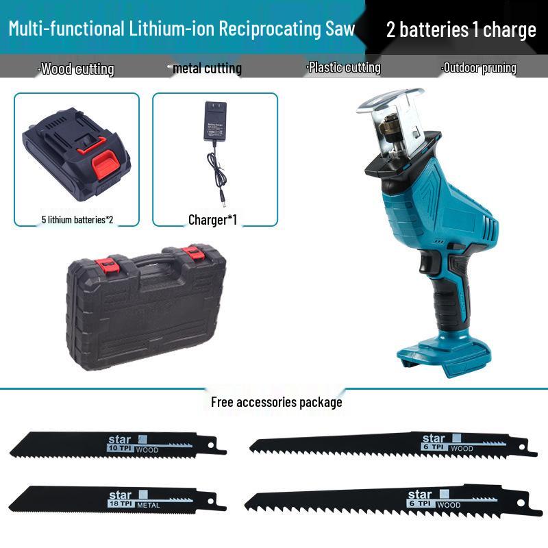 High-Power Brushless Electric Reciprocating Saw with Rechargeable Lithium Battery for Woodworking and Metal Cutting