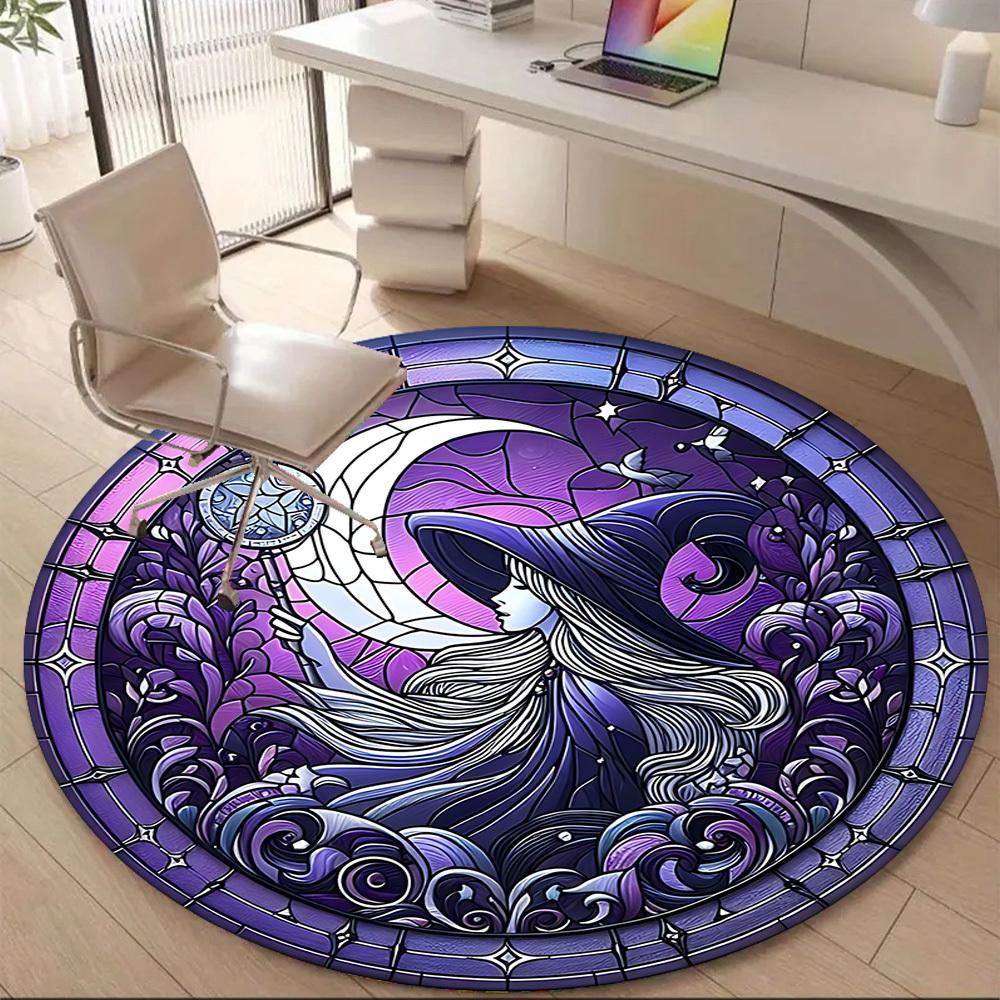 1PC Moon Witch Office Round Area Rug, Indoor Mat Suitable ForOffice, Under Office Chairs Bedroom Living Room Home Decor, Room Deco, D144