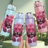 1PC Pink Panther Wild Cat Animal Pattern 750ml Color Plastic Sports Water Bottle Leakproof Flip Straw Lid Suitable for Sports Office Home Use