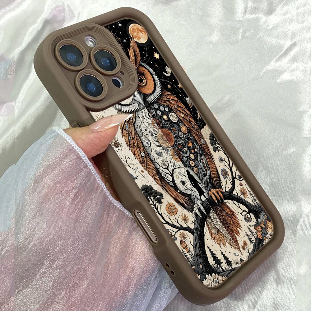 JT124 Nebeská sova Umění pro iPhone 17 16 15 14 Pro Max Samsung S26 S25 S24 Ultra A17 A16 A07 A56 A06 Xiaomi 15T Redmi 15c 14c Note 13 14 Měkký TPU kryt