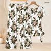 Women Plus Size Round Neck Short Sleeve Floral Printed Knot Hem Top Long Pants Two Piece Set
