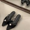 Fashion Elegant Pearl Decor Open-Toe Slippers Fashion Women Slippers Summer 2025 Outwear Pointed Toe Thin Heel Sandals Zapatos De Mujer