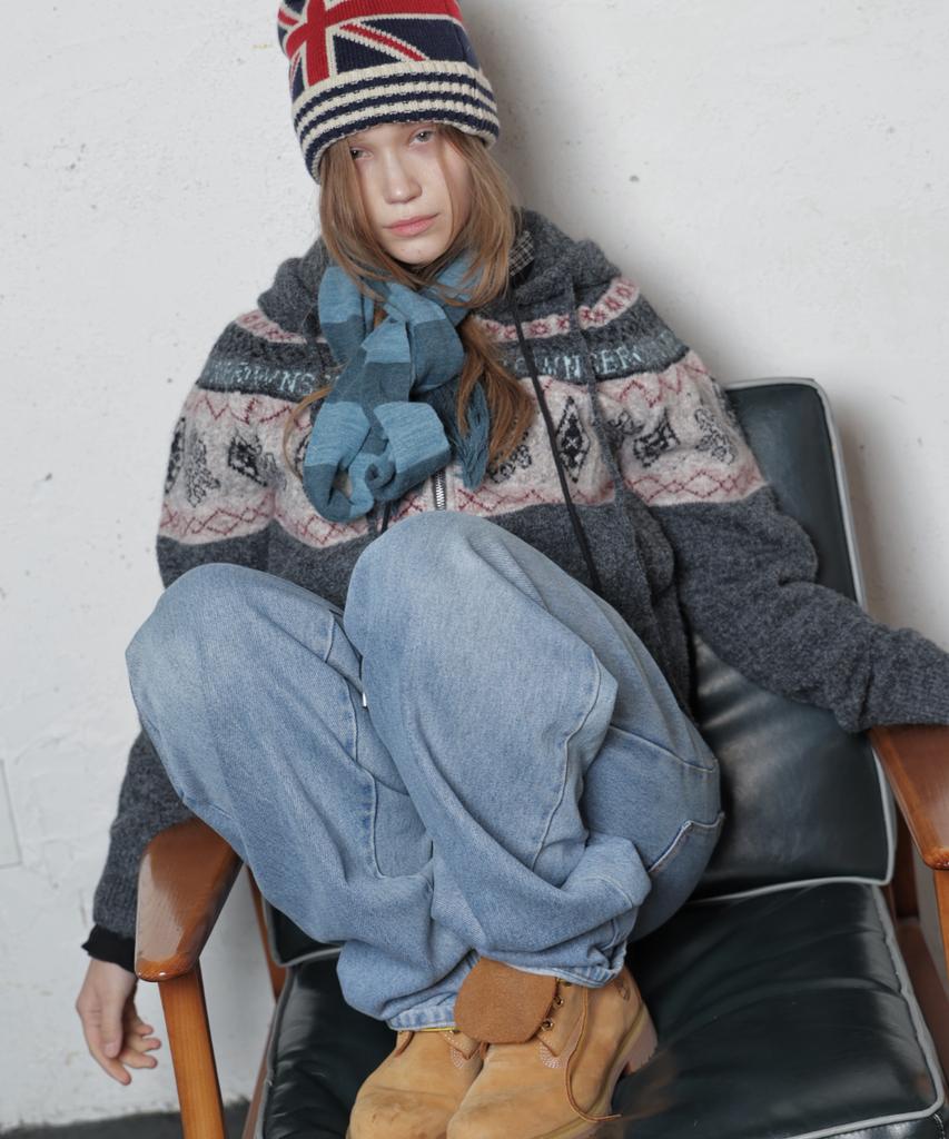OWNSER Hazelnut Nordic Knit Zip-Up Hoodie (Charcoal)
