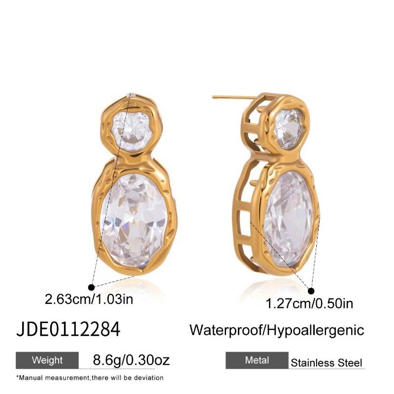 Jingqiao stainless steel zircon earrings light luxury high-end stud earrings niche titanium steel earrings k jewelry