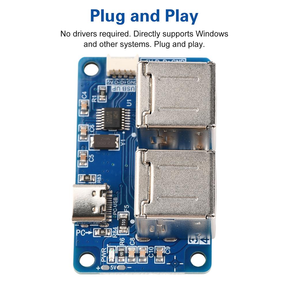 USB 2.0 Hub 1 to 4 Port Hub Splitter Module USB Dual-Layer Plug-and-play Driver-free for Windows 500mA fuse Protection Type-C