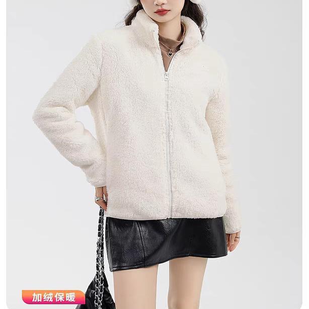 Dámská oboustranná fleecová bunda krátká s dlouhým rukávem volného střihu fleecová zateplená podzimní a zimní teplá korálový fleec fleecové pyžamo