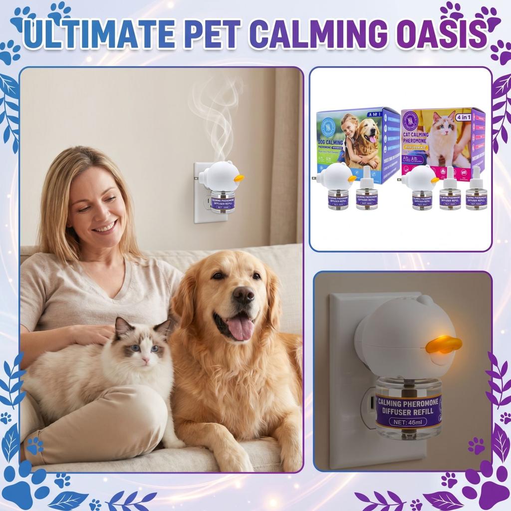 Hond Kalmerende Feromoon Diffuser Kit 4-in-1 Bevat Diffuser Stekker en Drie Navulflesjes voor Huisdieren Angstverlichting en Stressvermindering