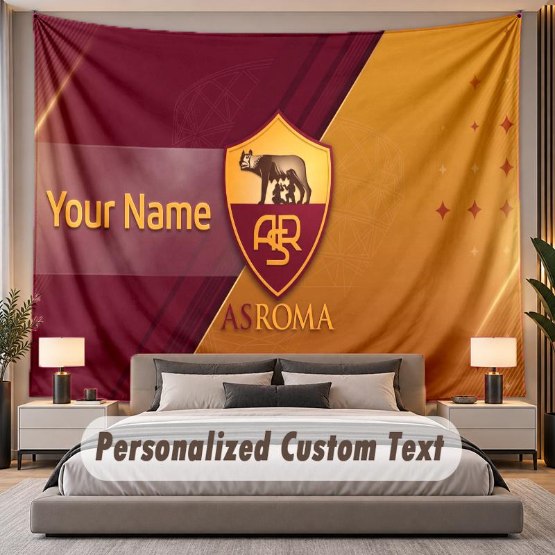 Custom Name Text Tapestry AS Roma FC Personalized Polyester Wall Tapestry For Bedroom And Room