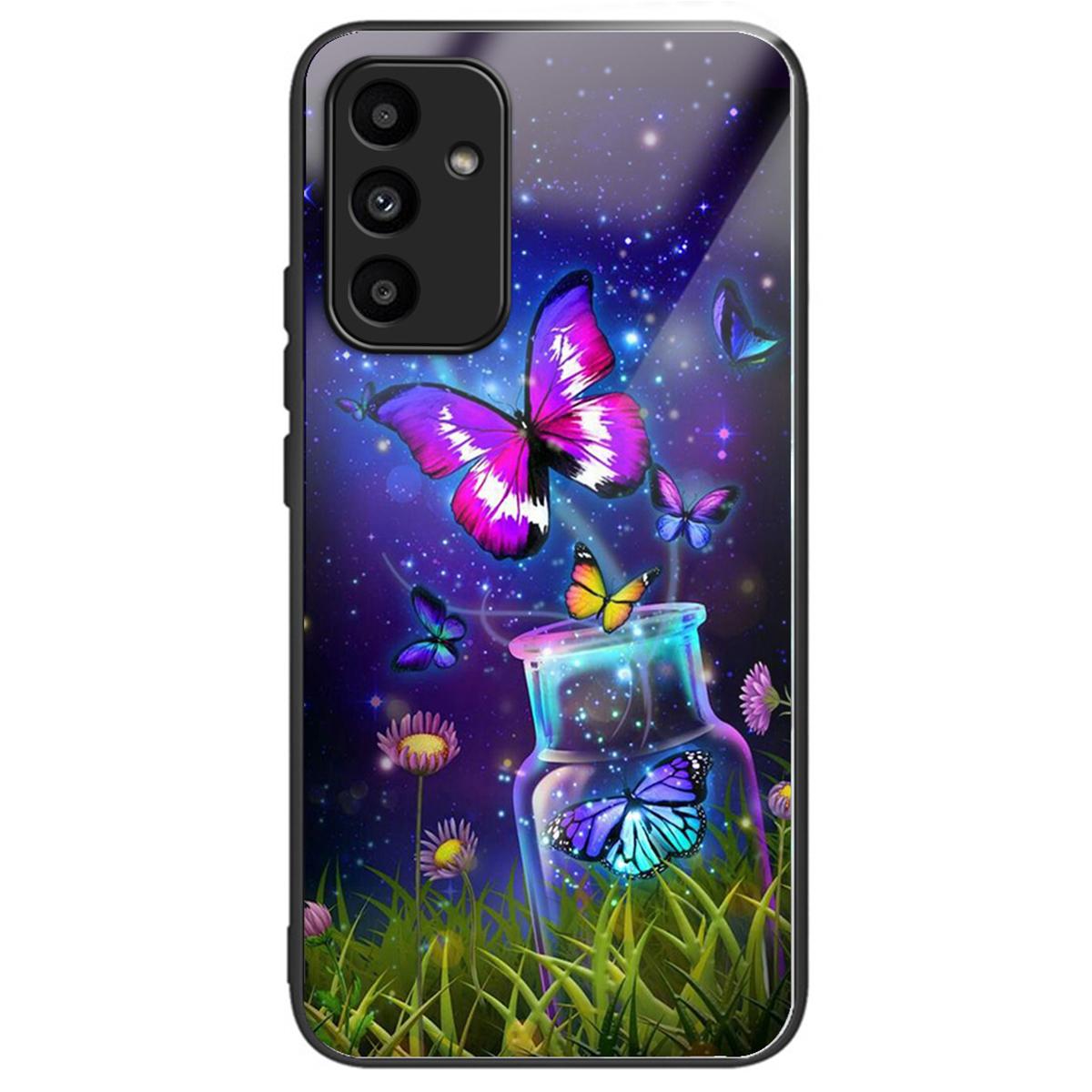 

For Samsung Galaxy A15 4G/A15 5G Case TPU+Tempered Glass Pattern Printing Back Shell Bottle/Butterfly
