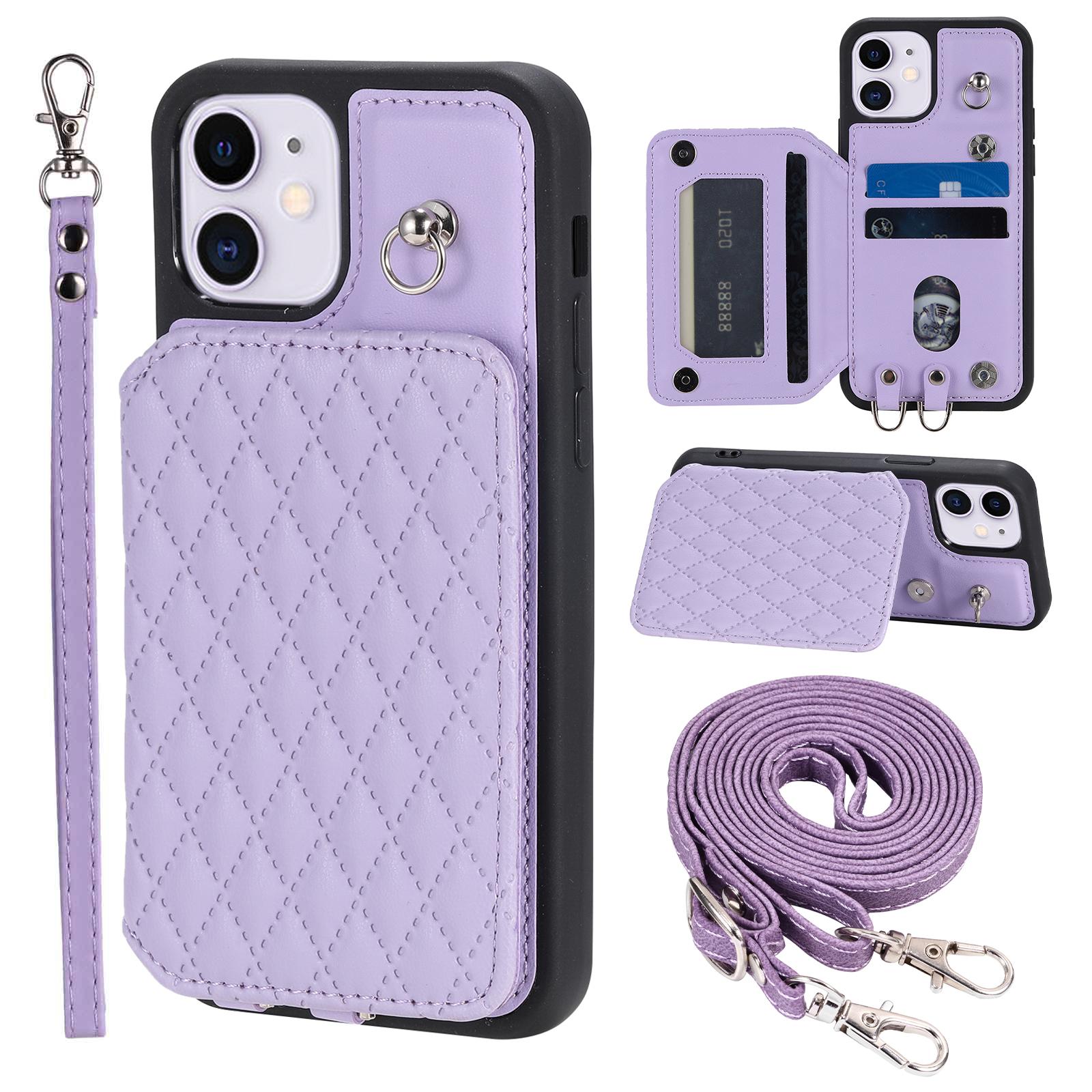 

Style 008 Shockproof Case for iPhone 11 RFID Blocking Anti-Drop PU+TPU Phone Cover with Straps Purple