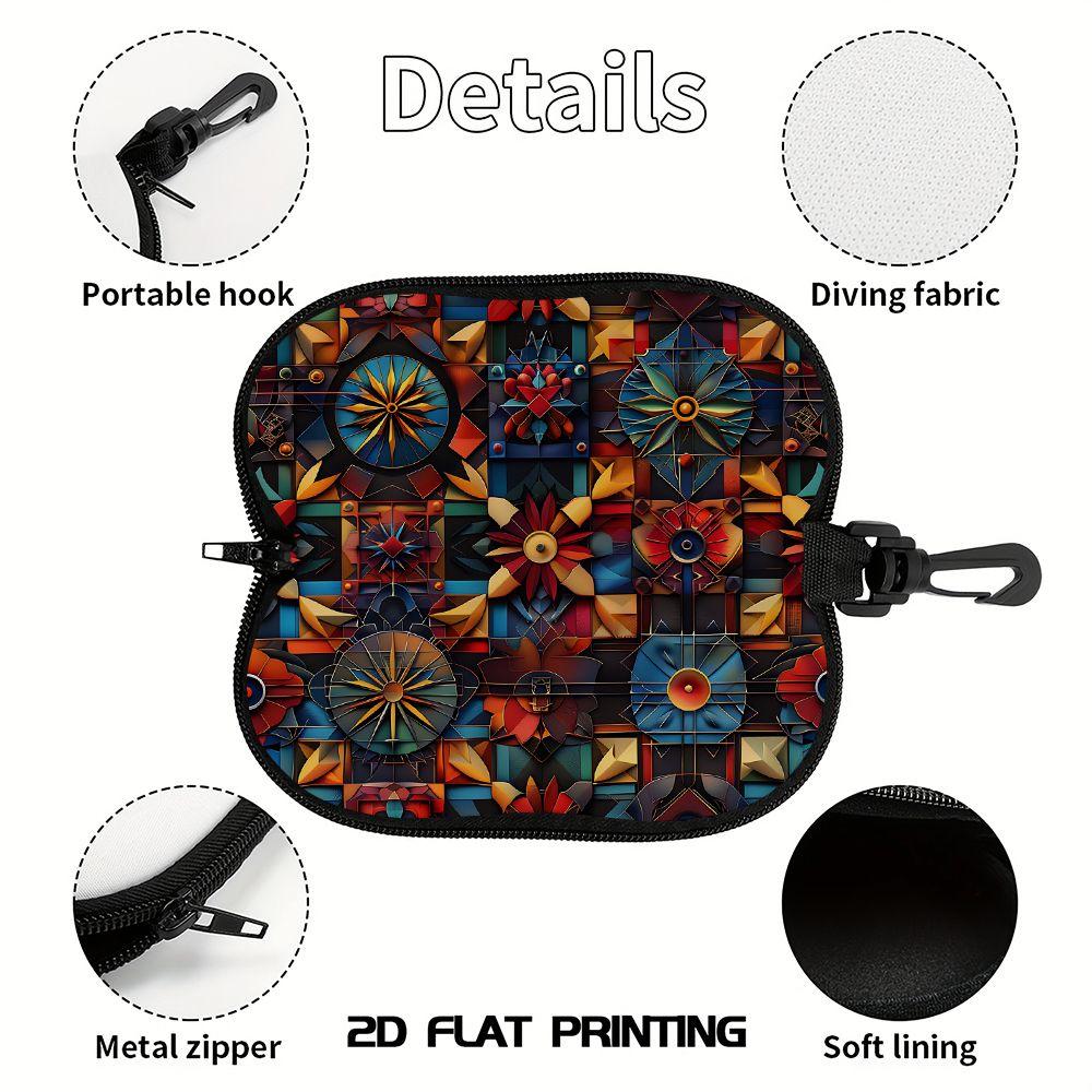 Geometric Mandala Pattern Eyewear Case, Protective Sunglasses Case for Women, Zipper Portable Glasses Holder with Artistic Floral Design Gift