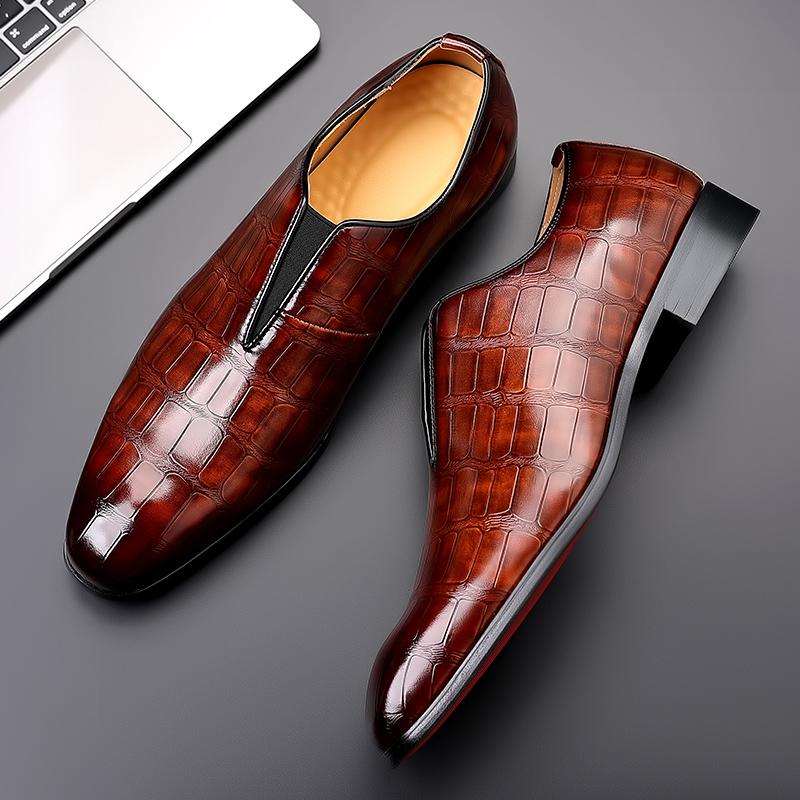 Men Dress Shoes Casual Mens Leather Shoes Slip On Fashion Loafers Square Heeled Social Shoes Male Zapatos De Vestir Big Size 48