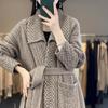 Women's Wool Knit Lapel Coat with Pockets - Autumn/Winter Mid-Length Belted Cardigan