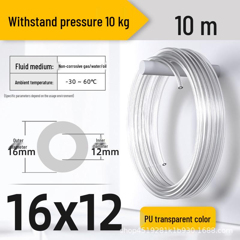 Zhuo Ji 8mm High-Pressure Transparent PU Air Hose for Air Compressors (Sizes: 4/6/10/12/14/16)