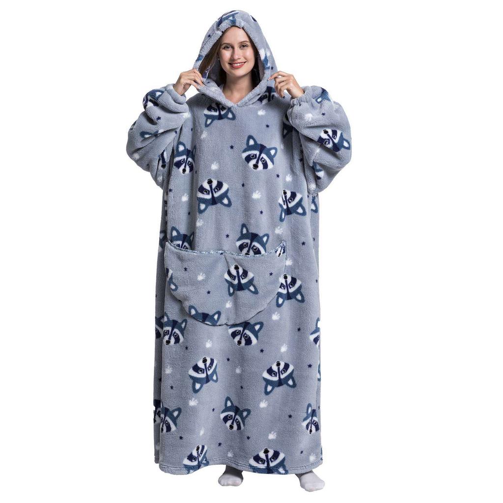 Wearable Blanket Women Home Soft Flannel Casual Print Oversized Hoodie Sweatshirt with Pocket for