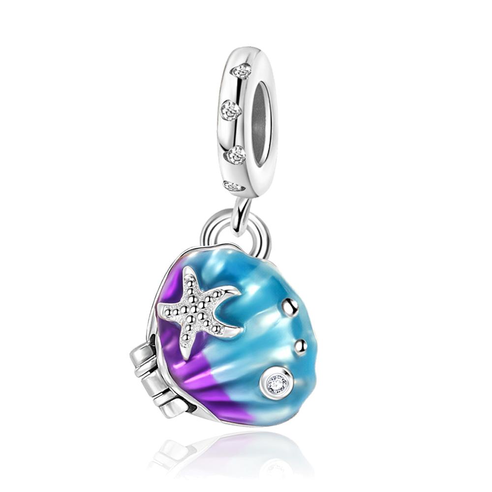 925 Silver Gold Shell Beads Jellyfish Seahorse Dangle Charm Snake Bracelet Necklace Beach Party Gift