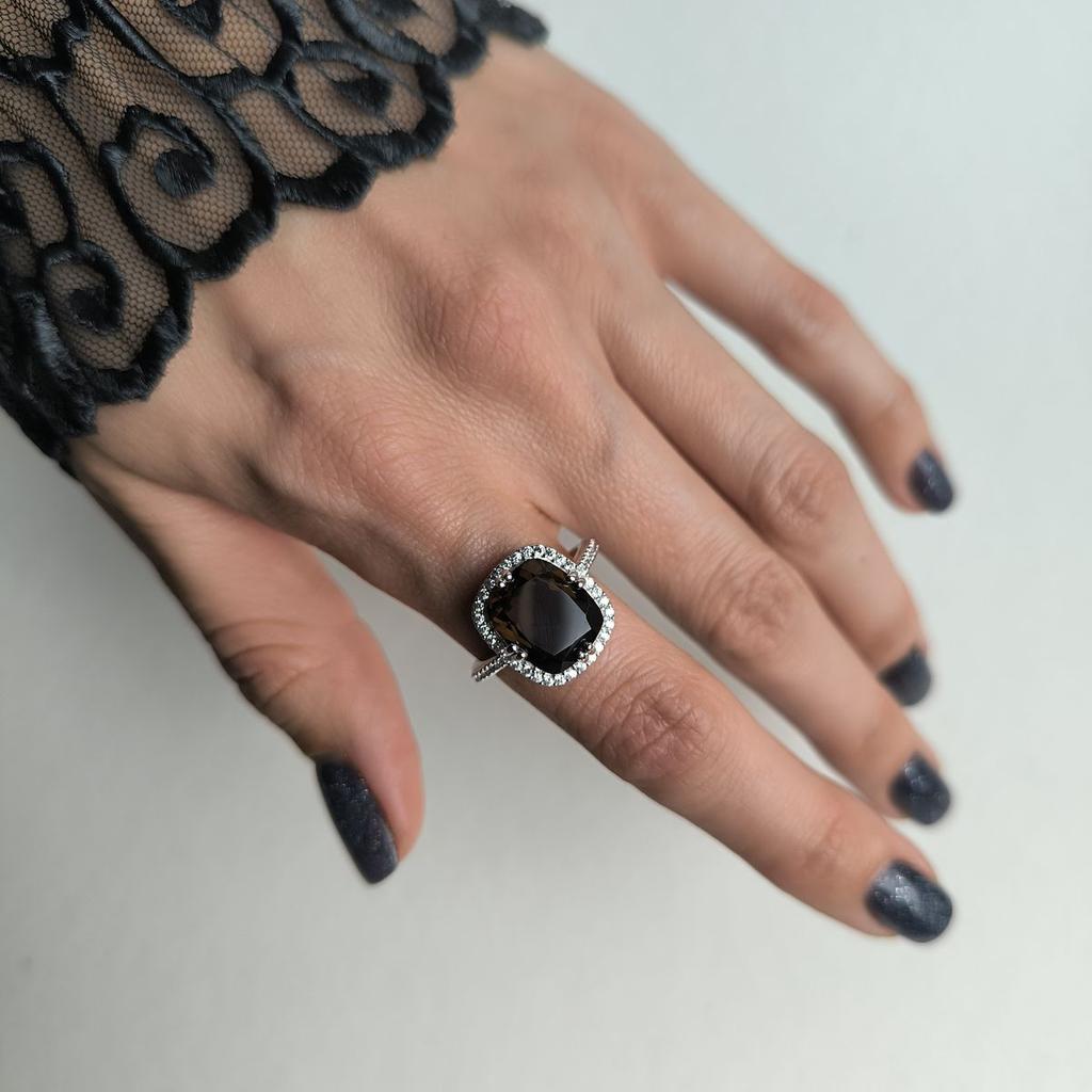 Silberring mit natürlichem Rauchtopas (Rauchquarz) 5,457 ct, mit Zirkonia, Gewicht des Artikels 4,76 g (2180340)