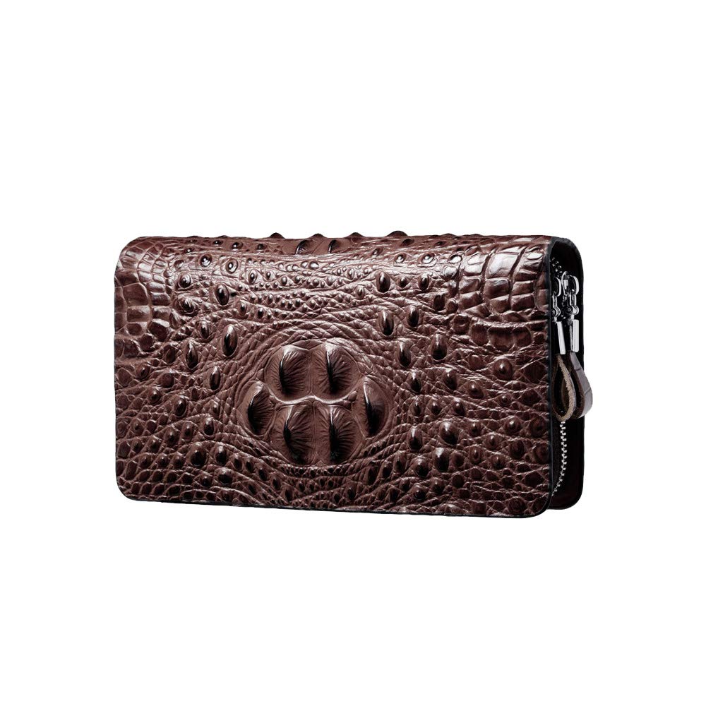 Leather Crocodile Embossed Mini Second Bag for Double Coin Holds 7 Small Card Clutch Long for Wedding Ceremonial Black W110 [Whatna] 2-way Men,