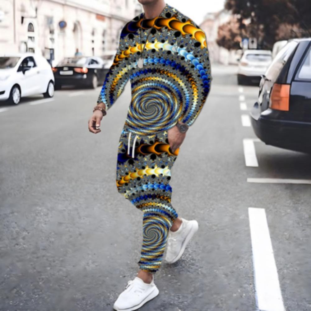 Abstract Vortex Pattern T-Shirts Sets Male 3D Print Unisex Long Sleeve T shirt Pants Suits Casual Men's Clothing 2Pcs Jogger Set