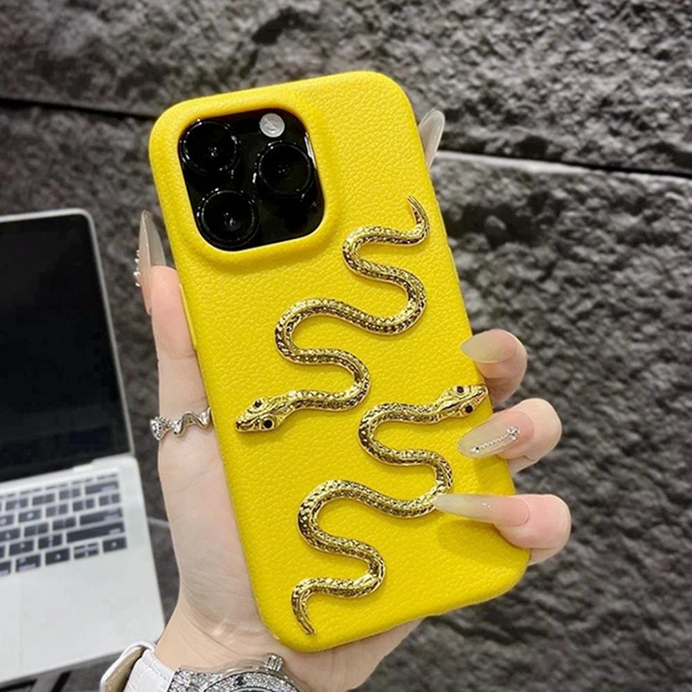Gold Snake Leather Case for IPhone 13 11 15 12 14 16 Pro Max 16 Plus Phone Case Soft Protector Shockproof Silicone Cover