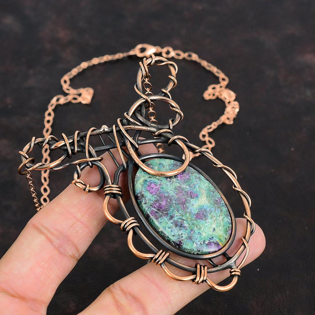 Ruby Fuchsite Necklace Copper Wire Wrapped Gemstone Jewelry Adjustable Necklace Handmade Jewelry Copper Wire Wrap Necklace Anniversary Gifts