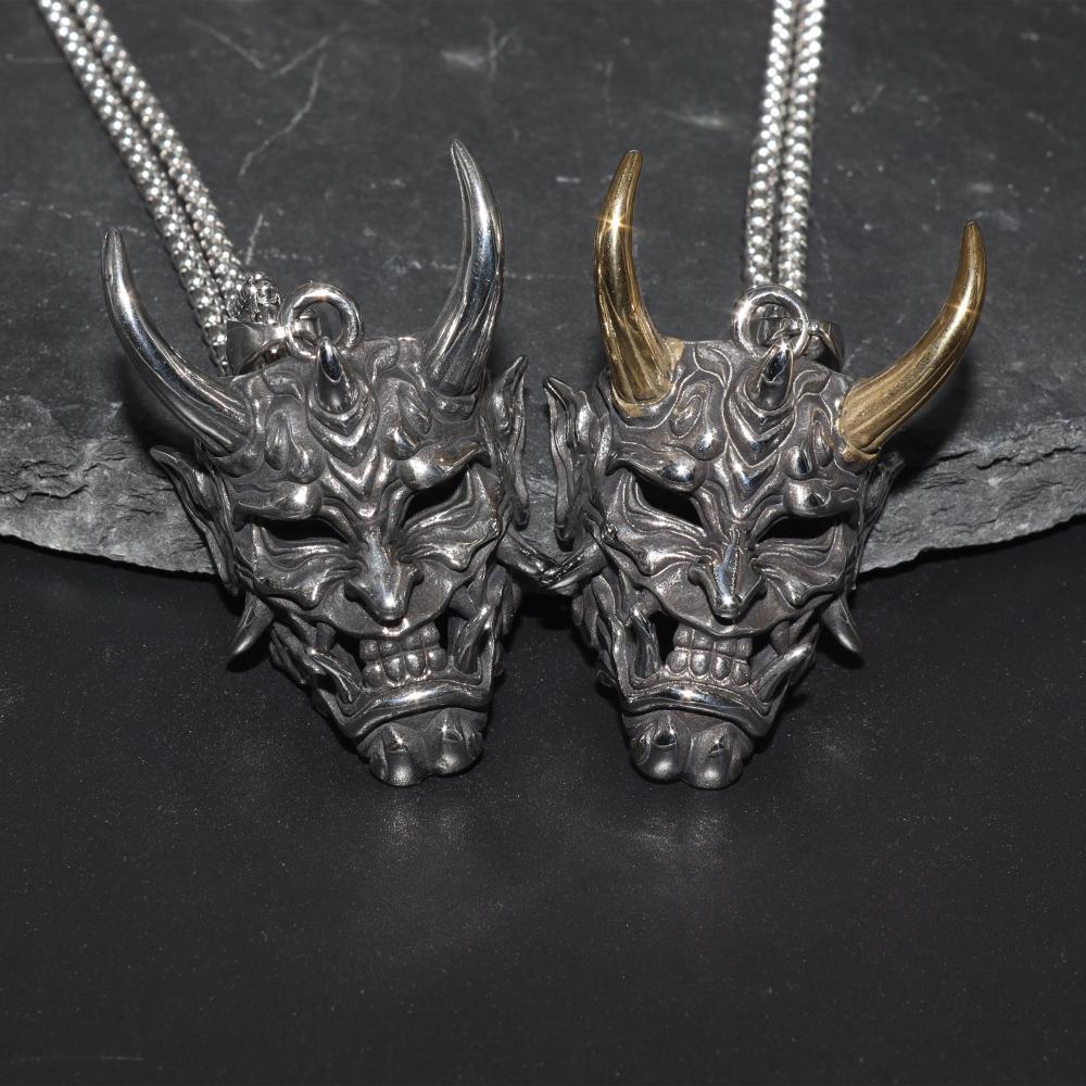 Golden Horn Prajna Pendant, Men'S Ghost Mask Necklace Halloween Gift
