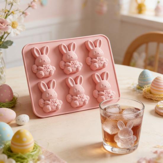Easter Ice Cube Mold Food Grade Silicone 3D Bunny Shape Baking Mold Easy To Clean Dishwasher Safe Easter Party Supplies