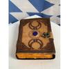 Antique Triple Moon Leather Journal with Semi Precious Stone Design, Antique Deckle Edge Paper - Book of Shadows, Grimoire Journal,
