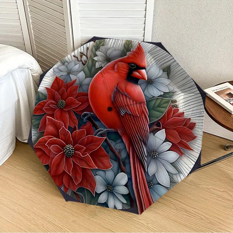 1pc Cardinal Bird Fashionable Automatic Opening/Closing Folding Umbrella with 8 Iron Bones, Plastic Handle yy251015098