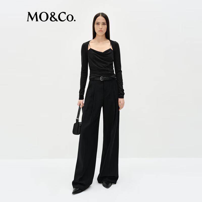MO&Co. Faux Two-Piece Pleated Tencel Wool Long-Sleeve Top