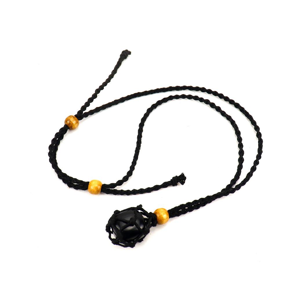 Adjustable Natural Black Stone Mesh Necklace with Woven Bag - Sweater Chain N168