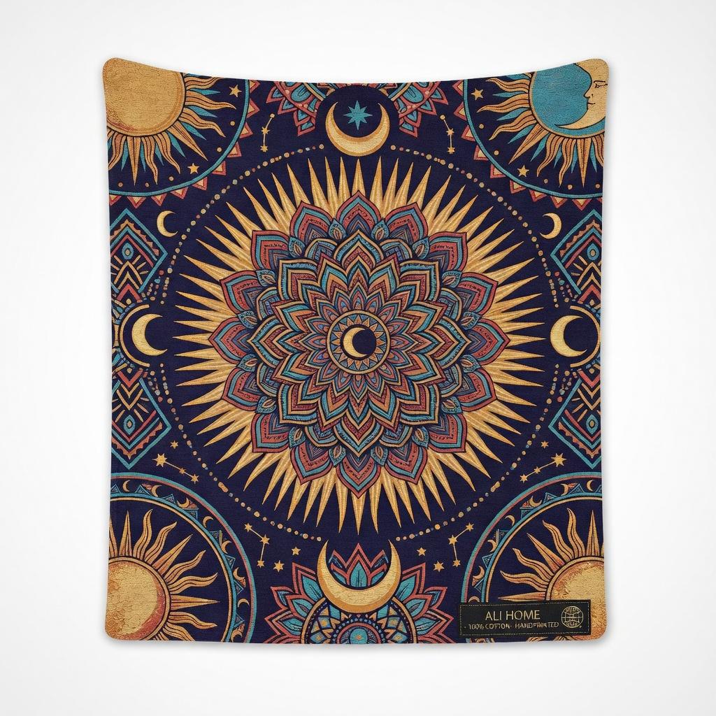 Bohemian Celestial Mandala Tapestry - Vintage Sun Moon Witchy Wall Art For Aesthetic Bedroom, Living Room & Dorm Decor 40X60CM