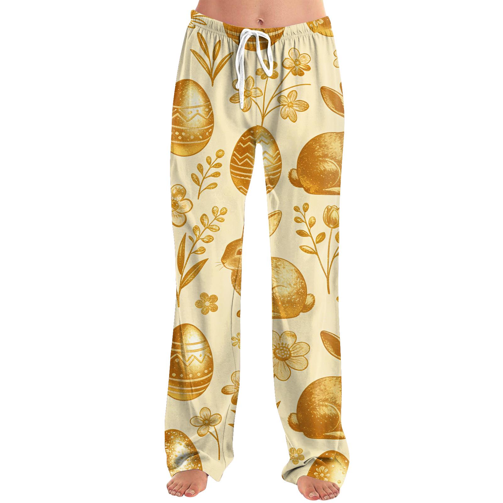 

Women s fashionable loose casual Easter cartoon printed casual pants XL жовтий