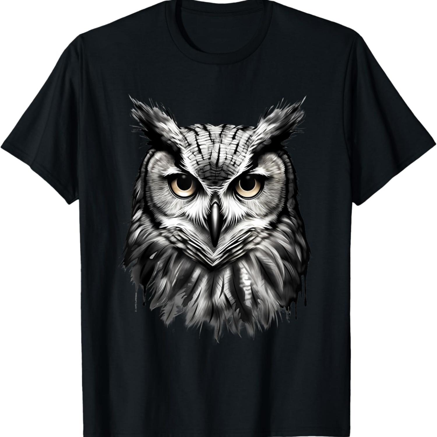 Owl Artwork Drawing Animal Lovers Animal Print Portrait T-Shirt S чёрный