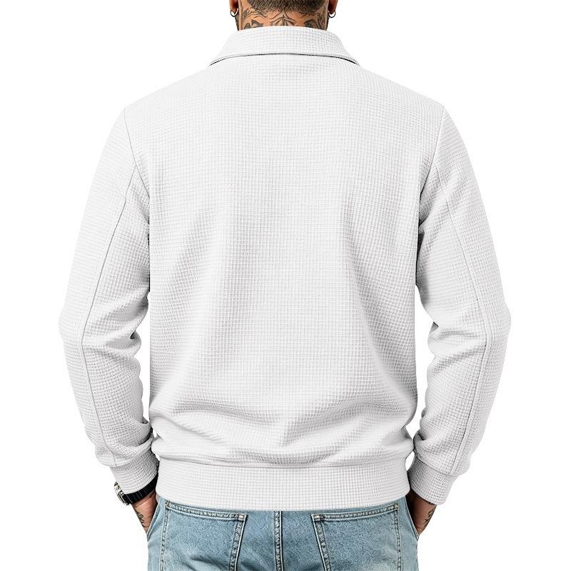 Men S Casual Waffle Knit Zip Pocket Lapel Jacket