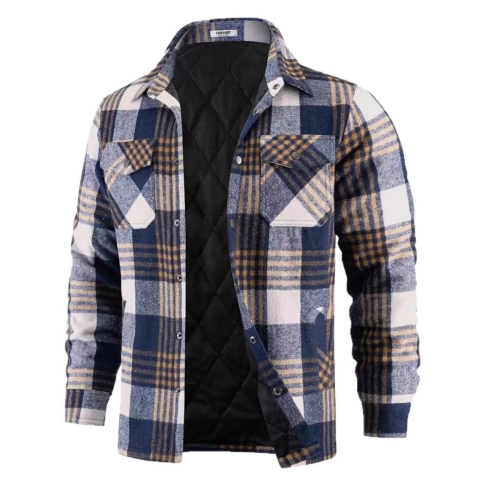 Mens Flannel Shirts Long Sleeve Quilted Lined Jackets Comfortable Button Down Plaid Flannel Jacket Heavyweight Warm Winter Outdoor Casual Coat for Men