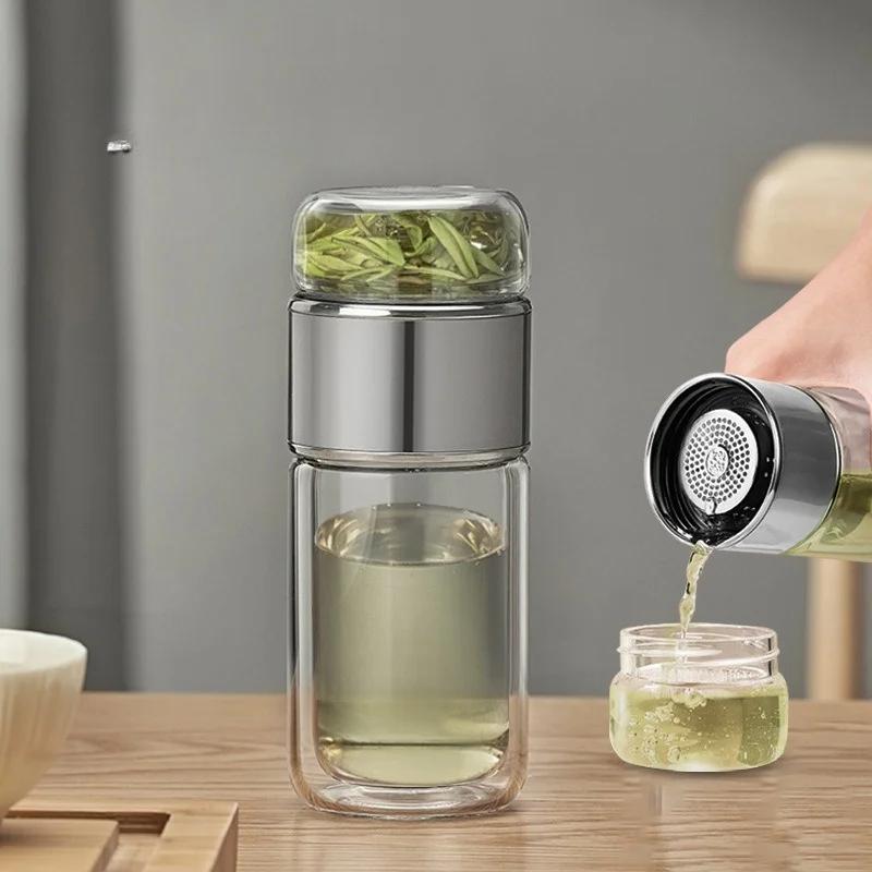 300ml Tea Separation Tea Cup Double-layer Glass Portable Creative Filter Anti-scalding Cup Advertising Gift with Tea Filter