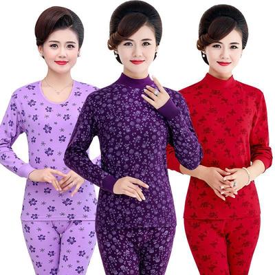 A High-neck, Thin and Large-sized Cotton Sweater Set for Middle-aged and Elderly Women In Thermal Underwear