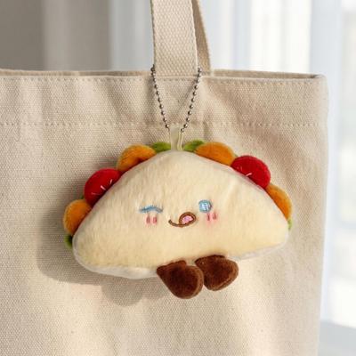 Keychain Pendant Compact Size Plush Taco Shape Soft Velvet Playful Expression Keychain Bag Key Accessory with Bead Chain Clasp
