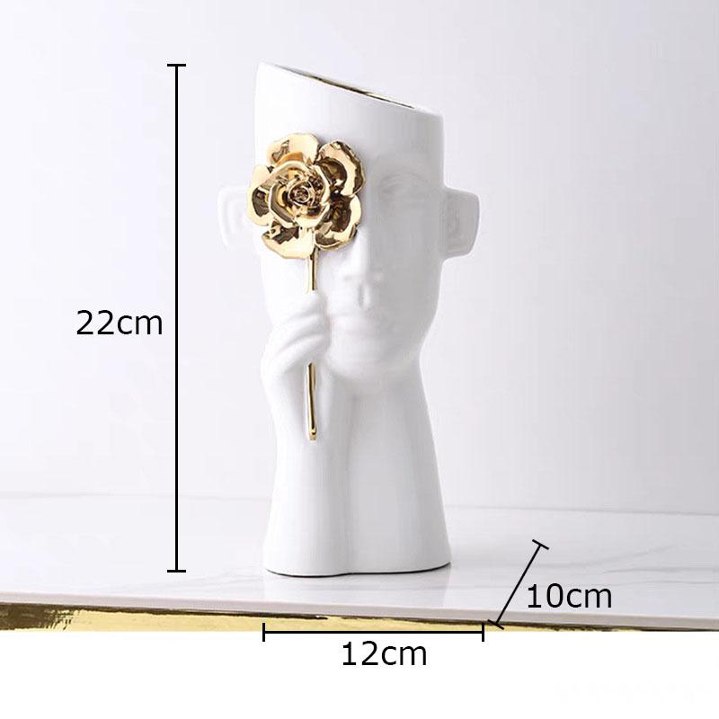 Gold-plated Relief Rose Ceramic Vase Character Flower Pot Desk Decoration Flower Arrangement Floral Vases Room Aesthetic Decor