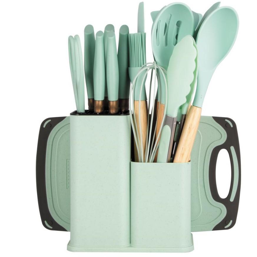 Set di utensili da cucina in silicone set da 19 pezzi padella antiaderente set per la casa coltello combinazione silicone utensili da cucina resistenti alle alte temperature