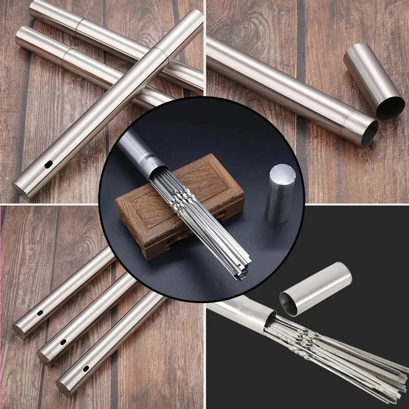 30pcs Reusable Barbecue Skewers with Storage Tube Stainless Steel BBQ Needle Stick for Outdoor Camping Picnic Tool