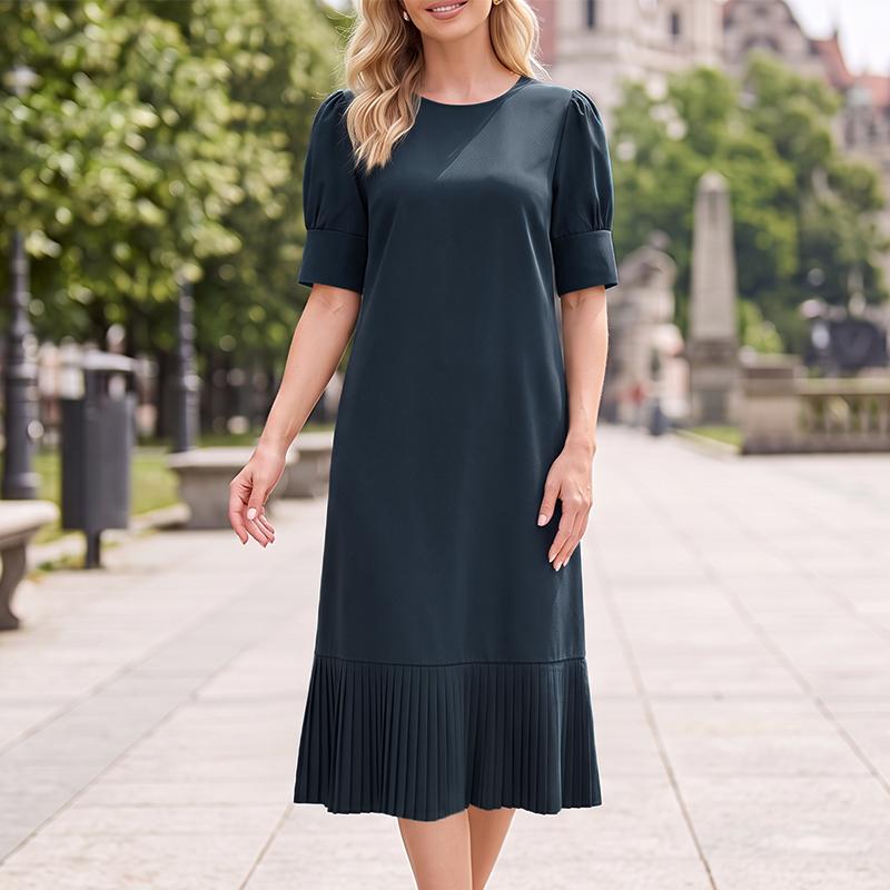 ZANZEA Women Casual Round Neck Solid Color Half Sleeve Dress
