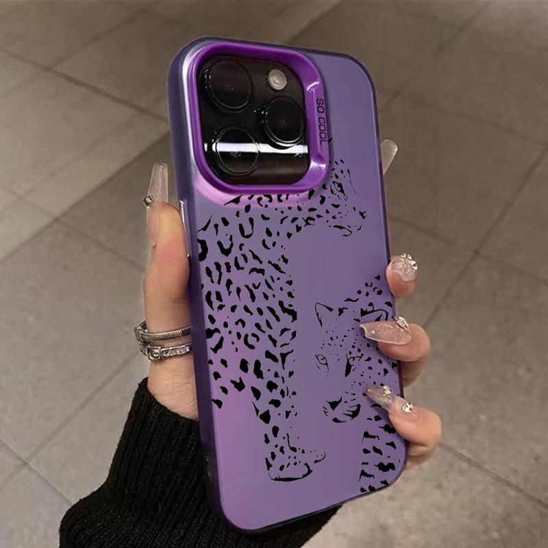 Phone Case for iPhone 15 13 14 Pro Max 11 12 Pro Mini X XR XS 7 8 Plus SE2 Fashion Pink Leopard Electroplate Hard Matte Cover