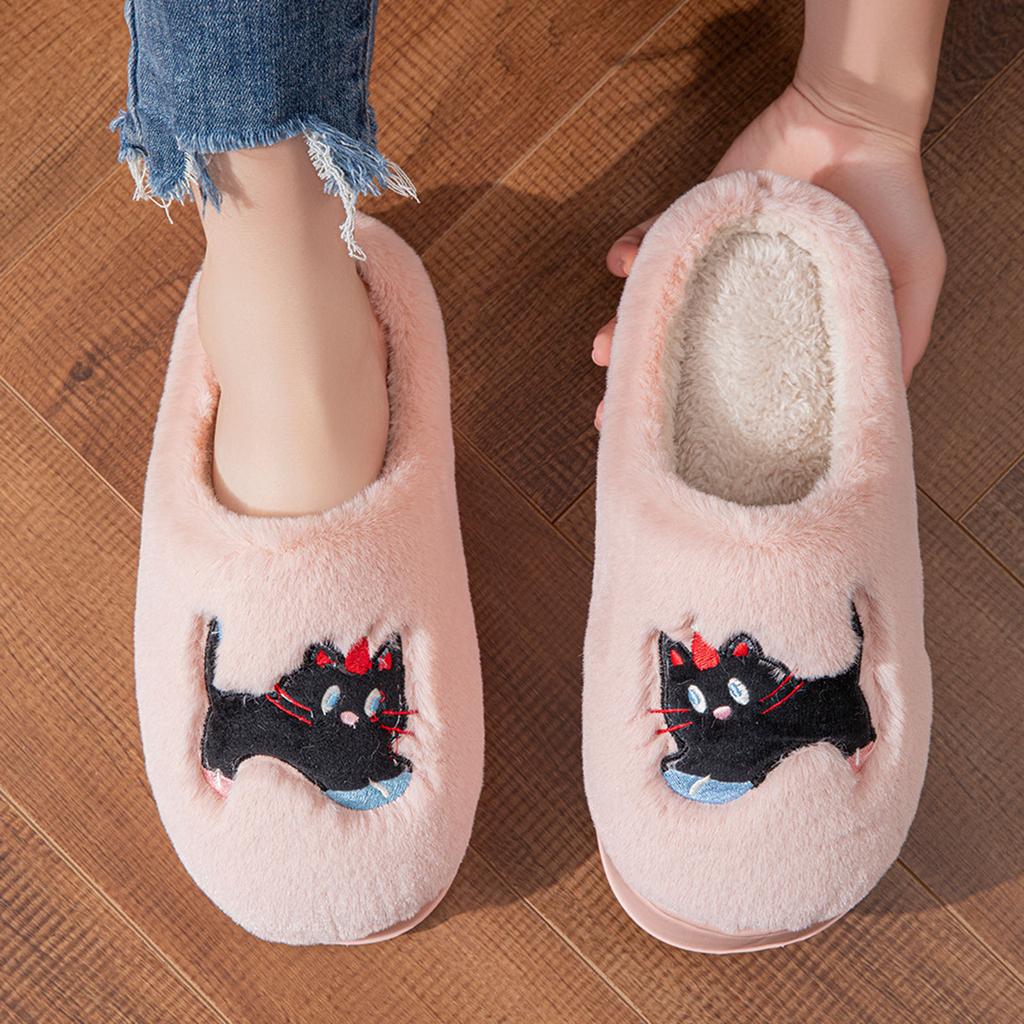 Winter Cartoon Cat Cotton Slippers Comfortable Indoor Home Fashion Thick Soled Non Slip Plush Warm Anime Slippers for Women
