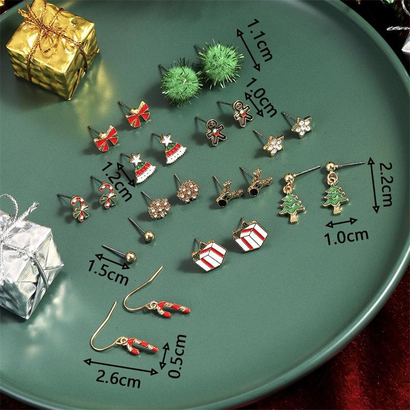 24Pcs Christmas Earrings Set For Women Small Shiny Zircon Xmas Tree Santa Claus Snowflake Earring Party Jewelry Accessories Gift