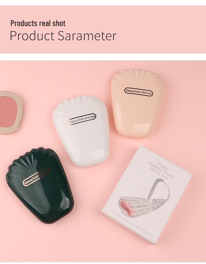 Seashell Portable Makeup Brush Set with Mirror - 5-Piece Eyeshadow & Foundation Tools