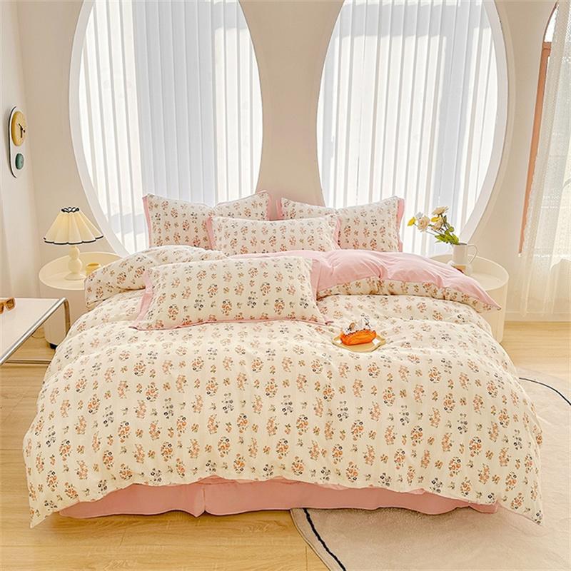 Floral Duvet Cover Queen Vintage Plaid Patchwork Bedding Set Boho Farmhouse Reversible Comforter Cover for Girls Women 4pcs Set