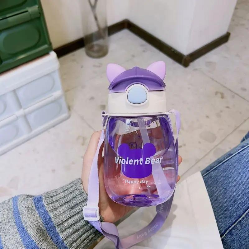 550 ML Kids Sippy Cup vannflasker Kreativ tegneseriemating med sugerør og lokk Sølsikre bærbare småbarn drikkekopper
